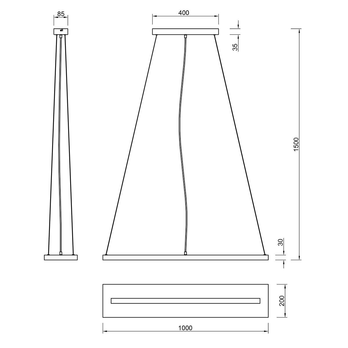 LED Hanglamp - Trion Brida - 27W - Warm Wit 3000K - 1-lichts - Dimbaar - Rechthoek - Mat Bruin - Natuurhout