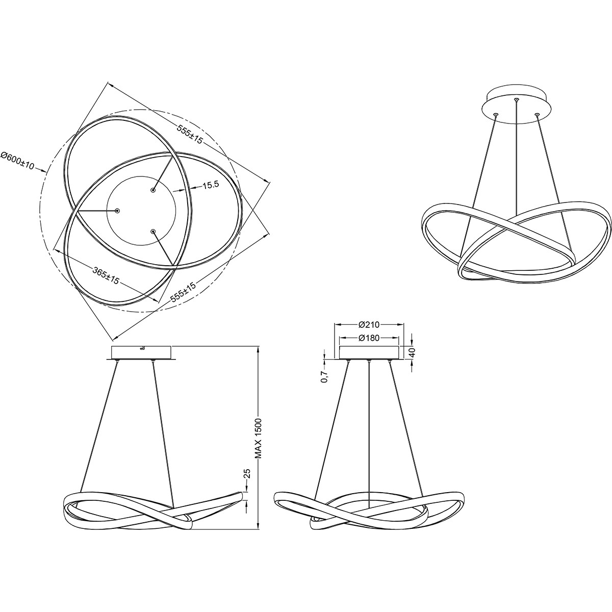 LED Hanglamp - Hangverlichting - Trion Corcy - 27.5W - Warm Wit 3000K - Dimbaar - Rond - Mat Nikkel - Aluminium