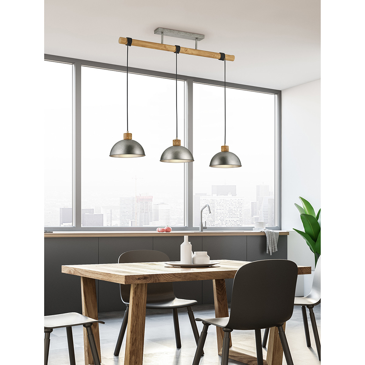 LED Hanglamp - Trion Delvira - E27 Fitting - 3-lichts - Rond - Antiek Nikkel - Aluminium