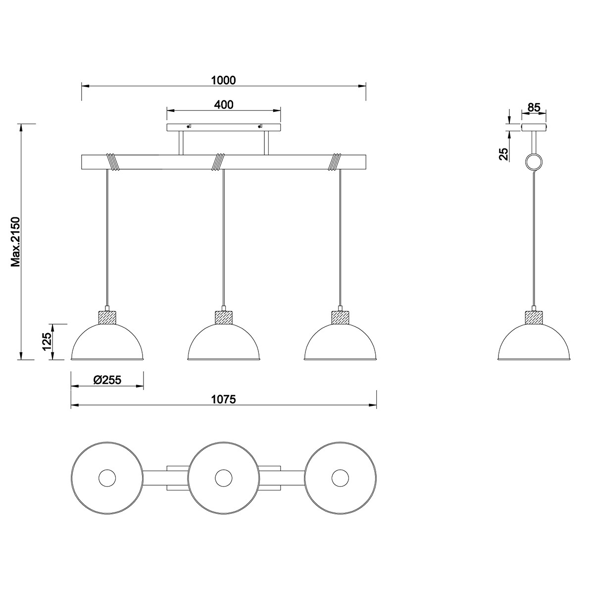 LED Hanglamp - Trion Delvira - E27 Fitting - 3-lichts - Rond - Antiek Nikkel - Aluminium