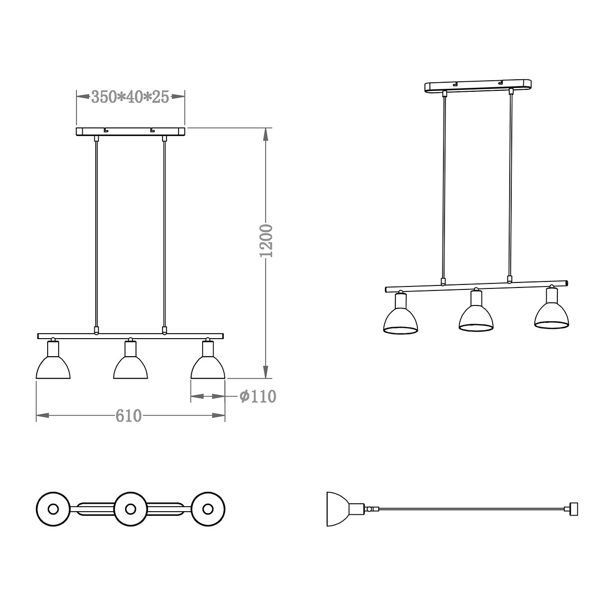 LED Hanglamp - Trion Dolina - E14 Fitting - 3-lichts - Rond - Mat Nikkel - Aluminium