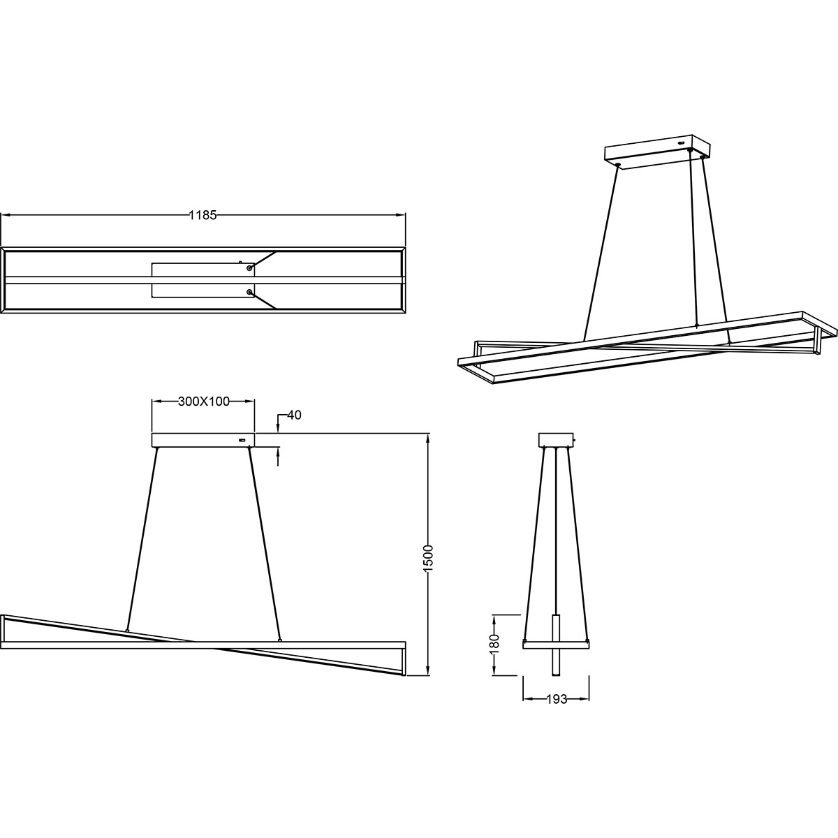 LED Hanglamp - Trion Ediyon - 35W - Aanpasbare Kleur - Dimbaar - Rechthoek - Mat Zwart - Aluminium