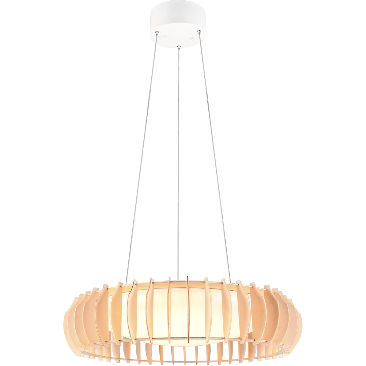 LED Hanglamp - Trion Emont - 40W - Aanpasbare Kleur - Dimbaar - Rond - Bruin Wit - Kunststof