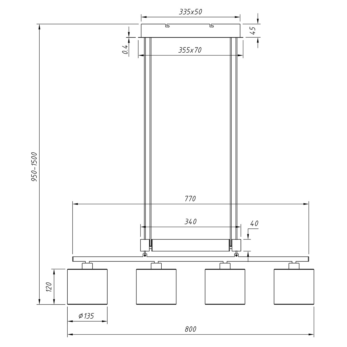 LED Hanglamp - Trion Gorino - E14 Fitting - 4-lichts - Rechthoek - Mat Bruin - Aluminium