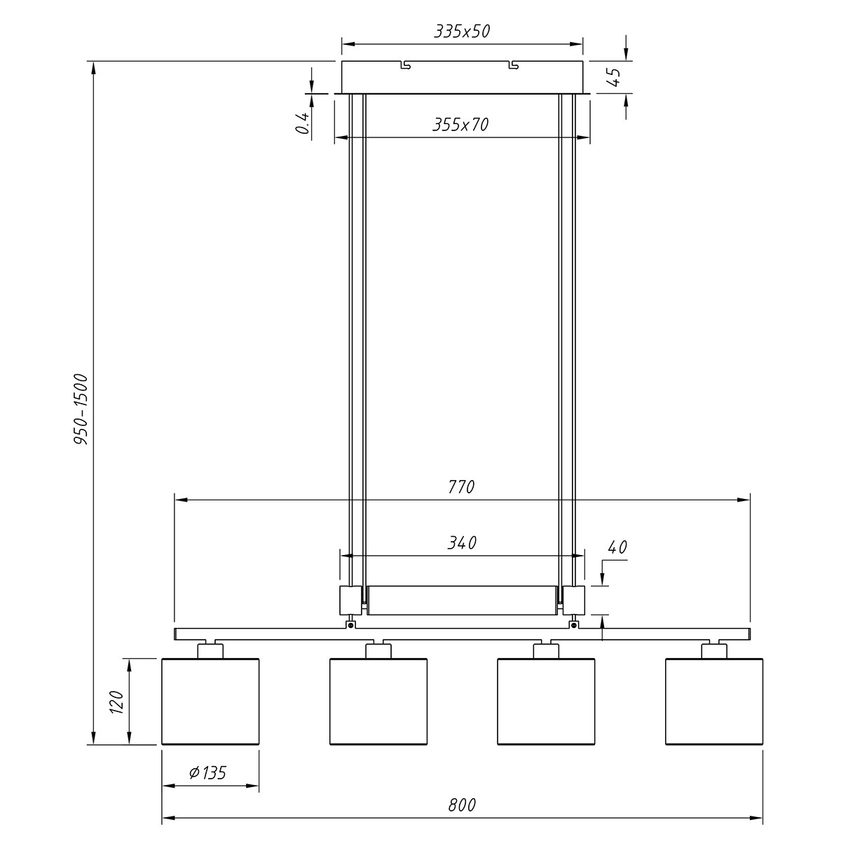 LED Hanglamp - Trion Gorino - E14 Fitting - 4-lichts - Rechthoek - Mat Goud - Aluminium