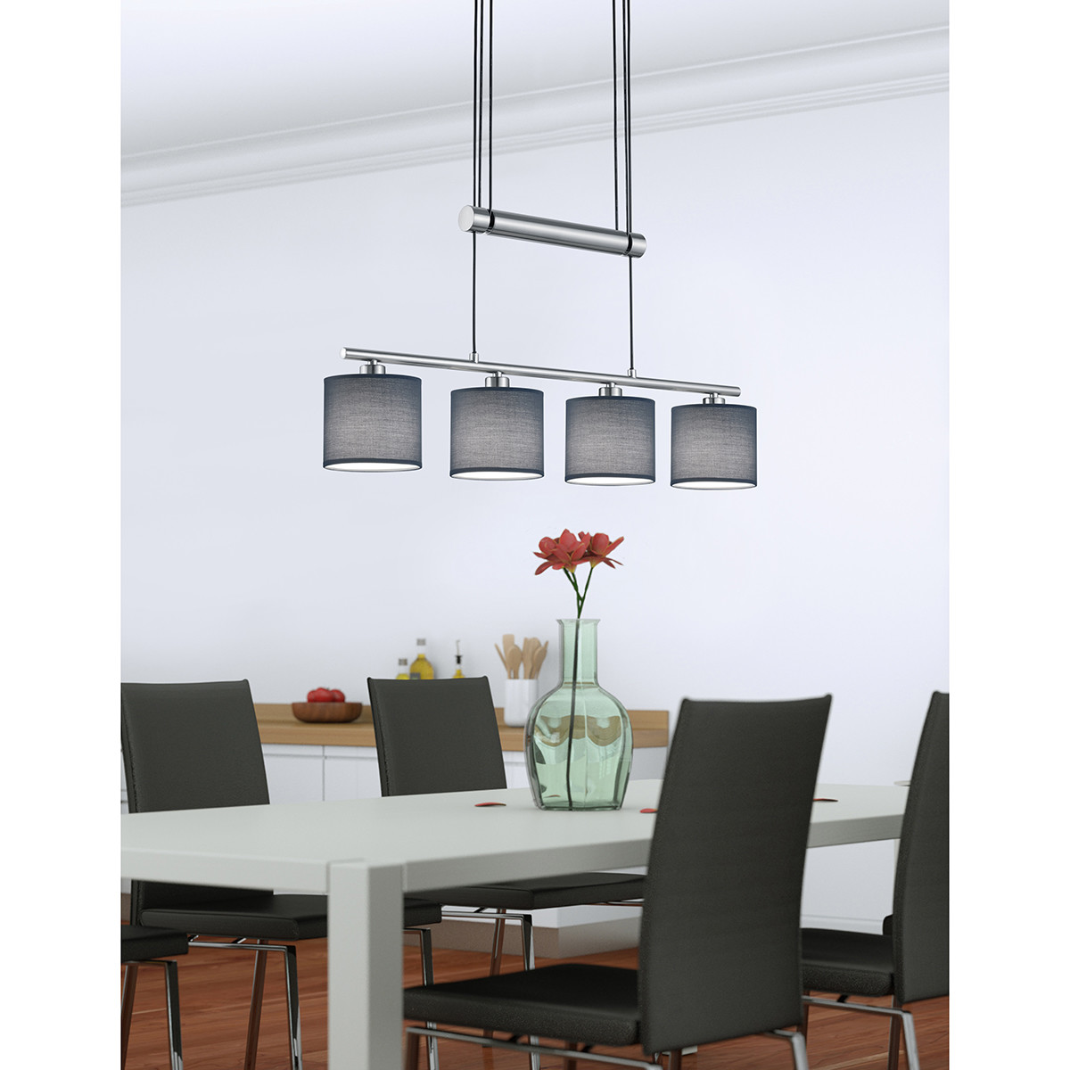 LED Hanglamp - Trion Gorino - E14 Fitting - 4-lichts - Rechthoek - Mat Grijs - Aluminium