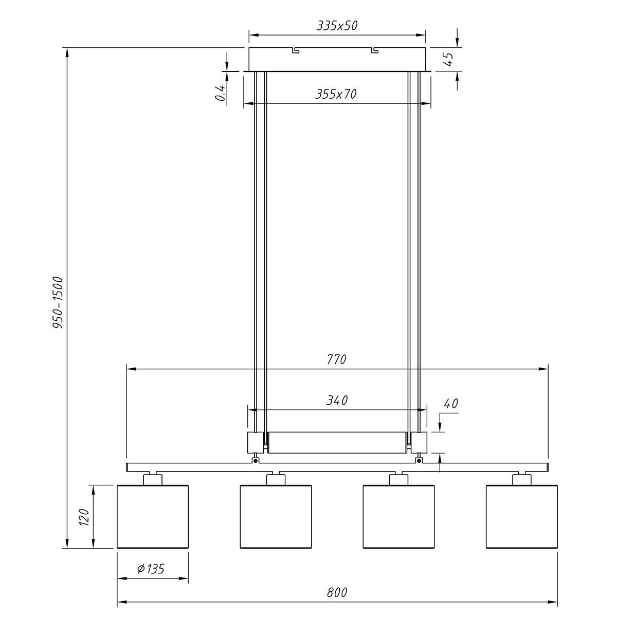 LED Hanglamp - Trion Gorino - E14 Fitting - 4-lichts - Rechthoek - Mat Grijs - Aluminium