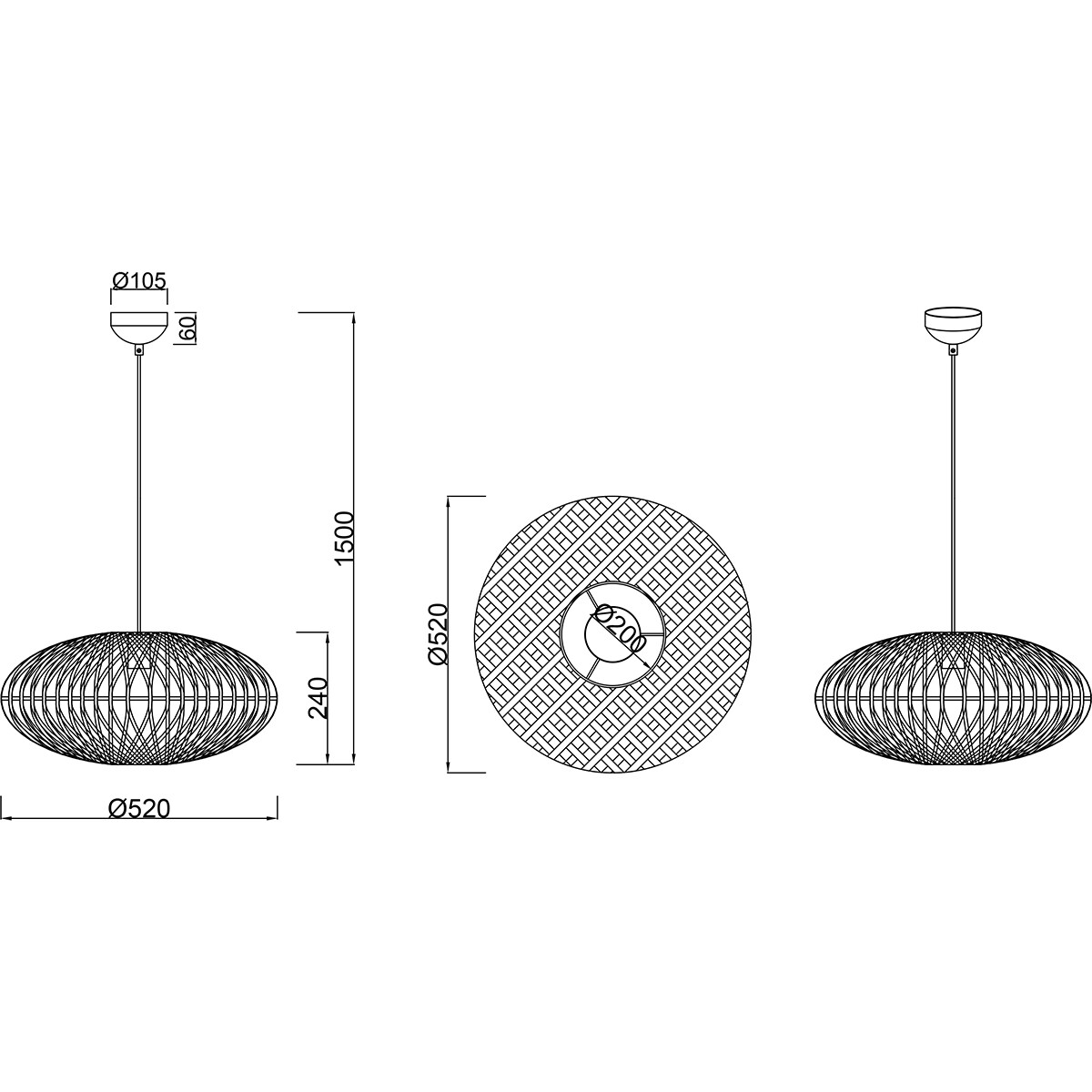 LED Hanglamp - Trion Hetra - E27 Fitting - 1-lichts - Rond - Mat Zwart - Aluminium