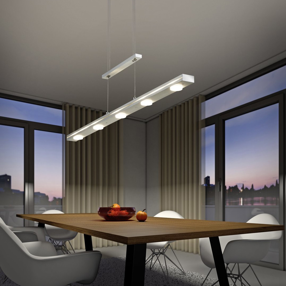 LED Hanglamp - Trion Lacy - 21W - Aanpasbare Kleur - 7-lichts - Dimbaar - Rechthoek - Mat Nikkel - Aluminium