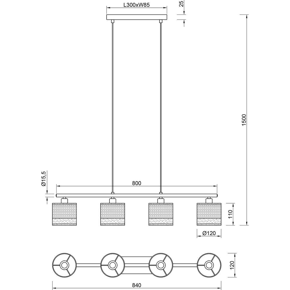 LED Hanglamp - Trion Lazo - E14 Fitting - 4-lichts - Rechthoek - Mat Zwart - Metaal