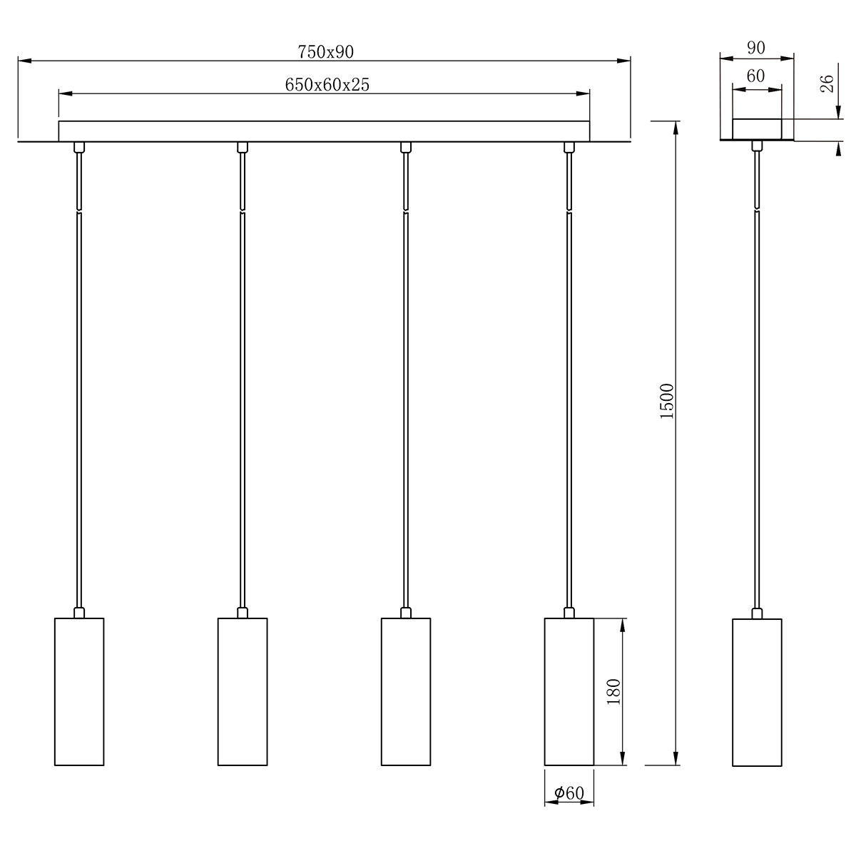 LED Hanglamp - Trion Mary - GU10 Fitting - 4-lichts - Rechthoek - Mat Nikkel - Aluminium