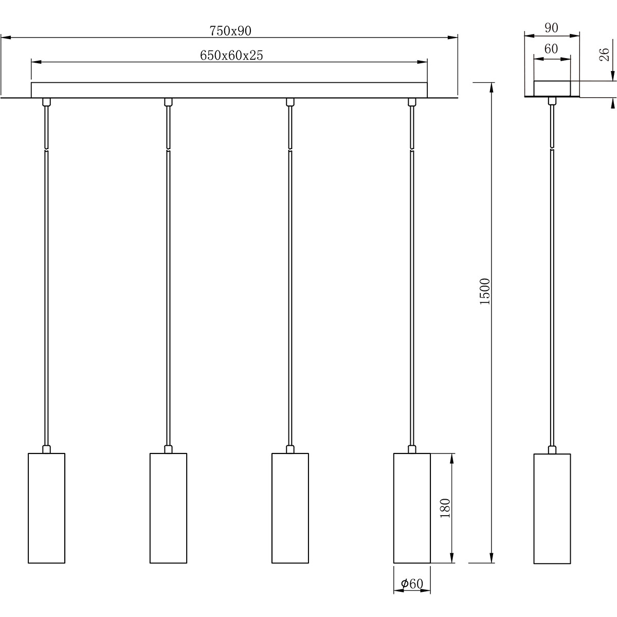 LED Hanglamp - Trion Mary - GU10 Fitting - 4-lichts - Rond - Mat Zwart Aluminium