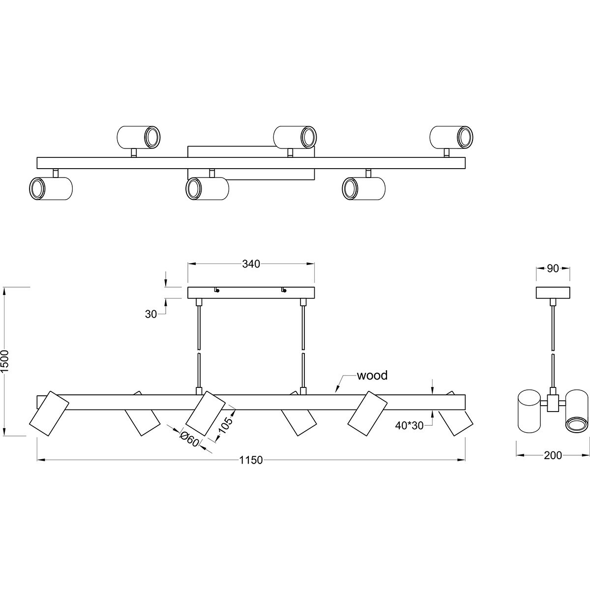 LED Hanglamp - Trion Milona - GU10 Fitting - 6-lichts - Rond - Mat Bruin/Zwart - Aluminium