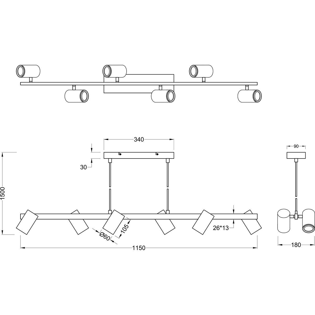 LED Hanglamp - Trion Milona - GU10 Fitting - 6-lichts - Rond - Mat Zwart/Goud - Aluminium