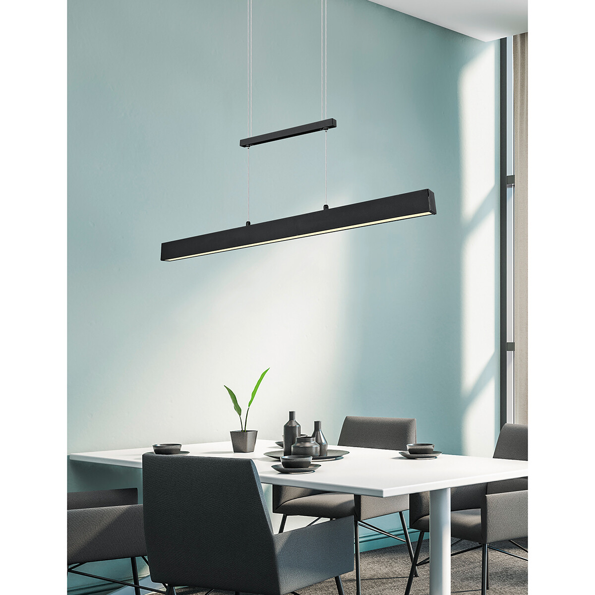 LED Hanglamp - Trion Parola Up and Down - 31W - Warm Wit 3000K - Dimbaar - Rechthoek - Mat Zwart - Aluminium