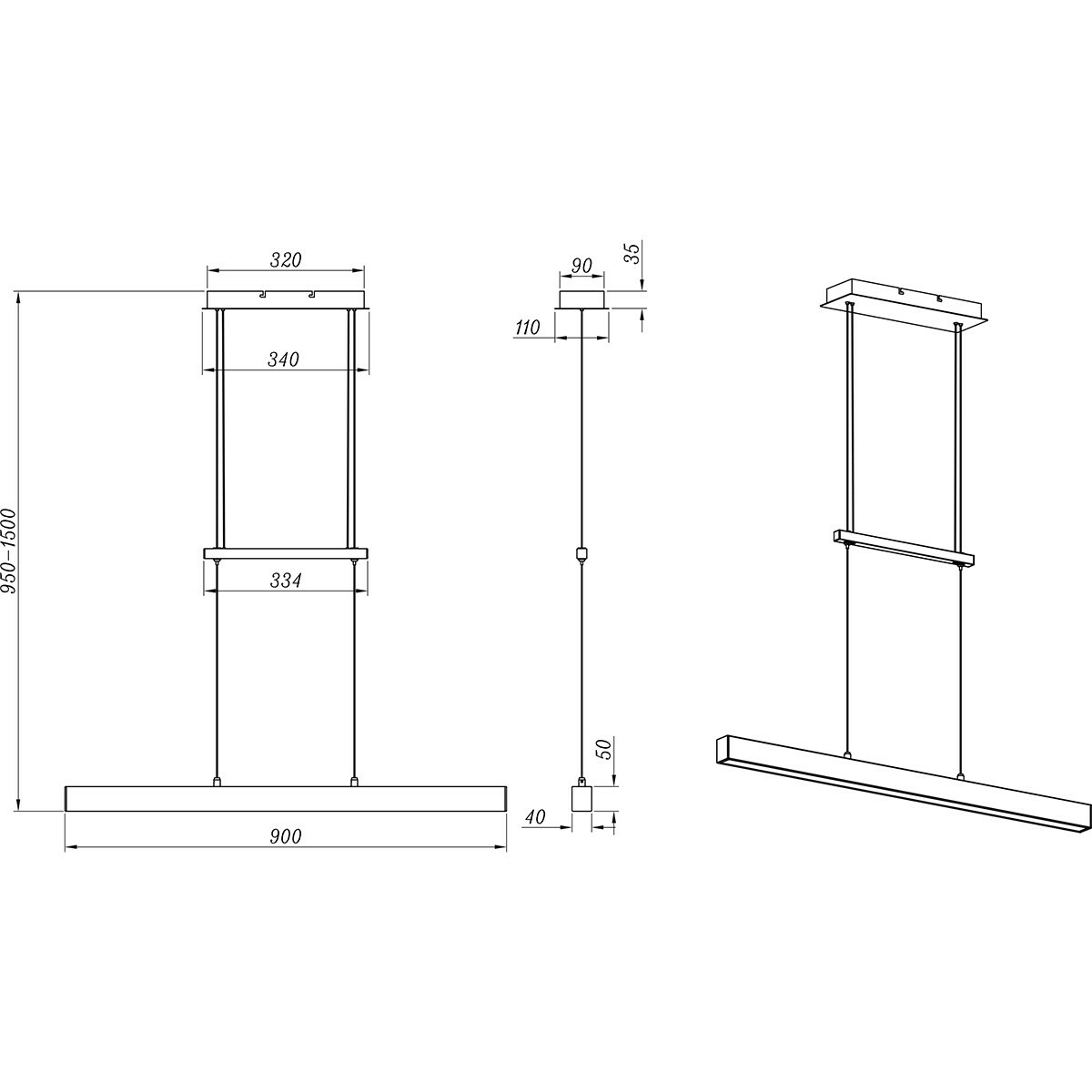 LED Hanglamp - Trion Parola Up and Down - 31W - Warm Wit 3000K - Dimbaar - Rechthoek - Mat Zwart - Aluminium