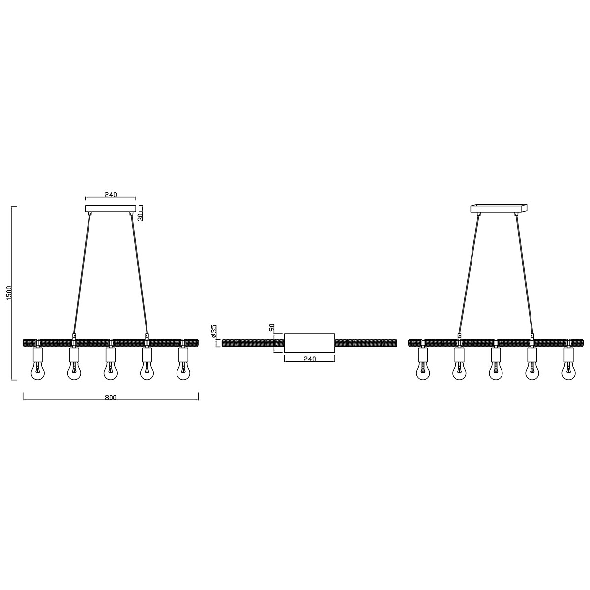 LED Hanglamp - Trion Ranin - E27 Fitting - Rechthoek - Mat Zwart - Aluminium