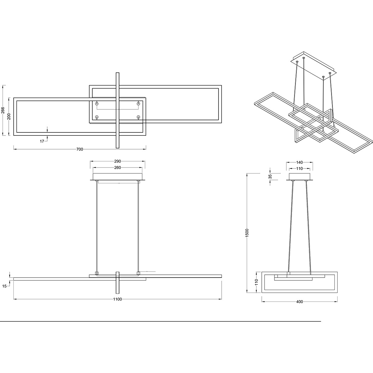 LED Hanglamp - Trion Salana - 34W - Warm Wit 3000K - Dimbaar - Rechthoek - Mat Wit - Aluminium