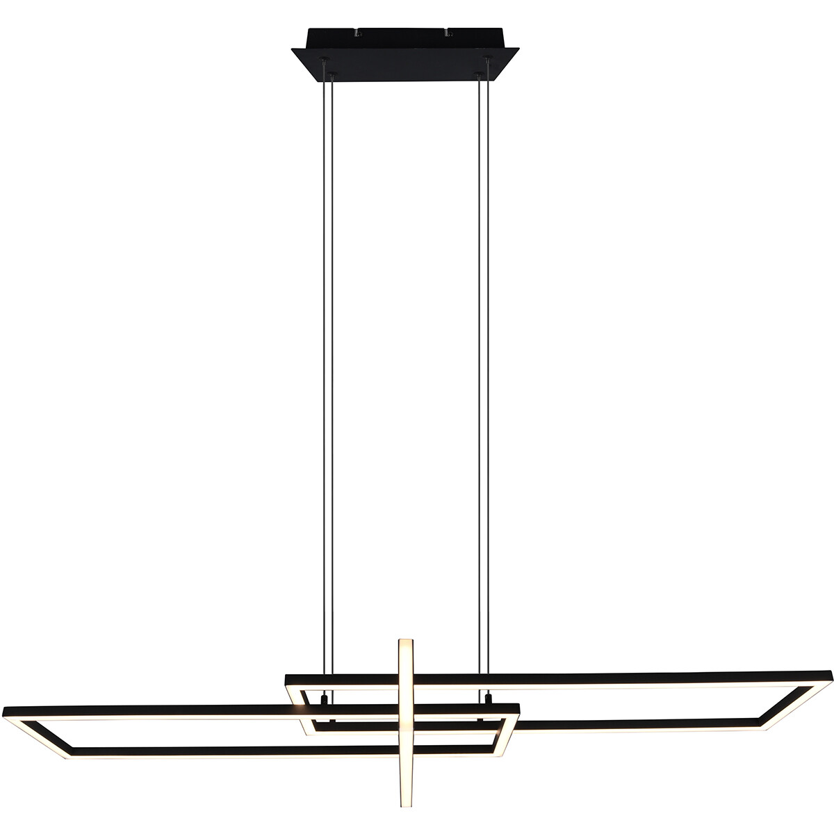 LED Hanglamp - Trion Salana - 34W - Warm Wit 3000K - Dimbaar - Rechthoek - Mat Zwart - Aluminium