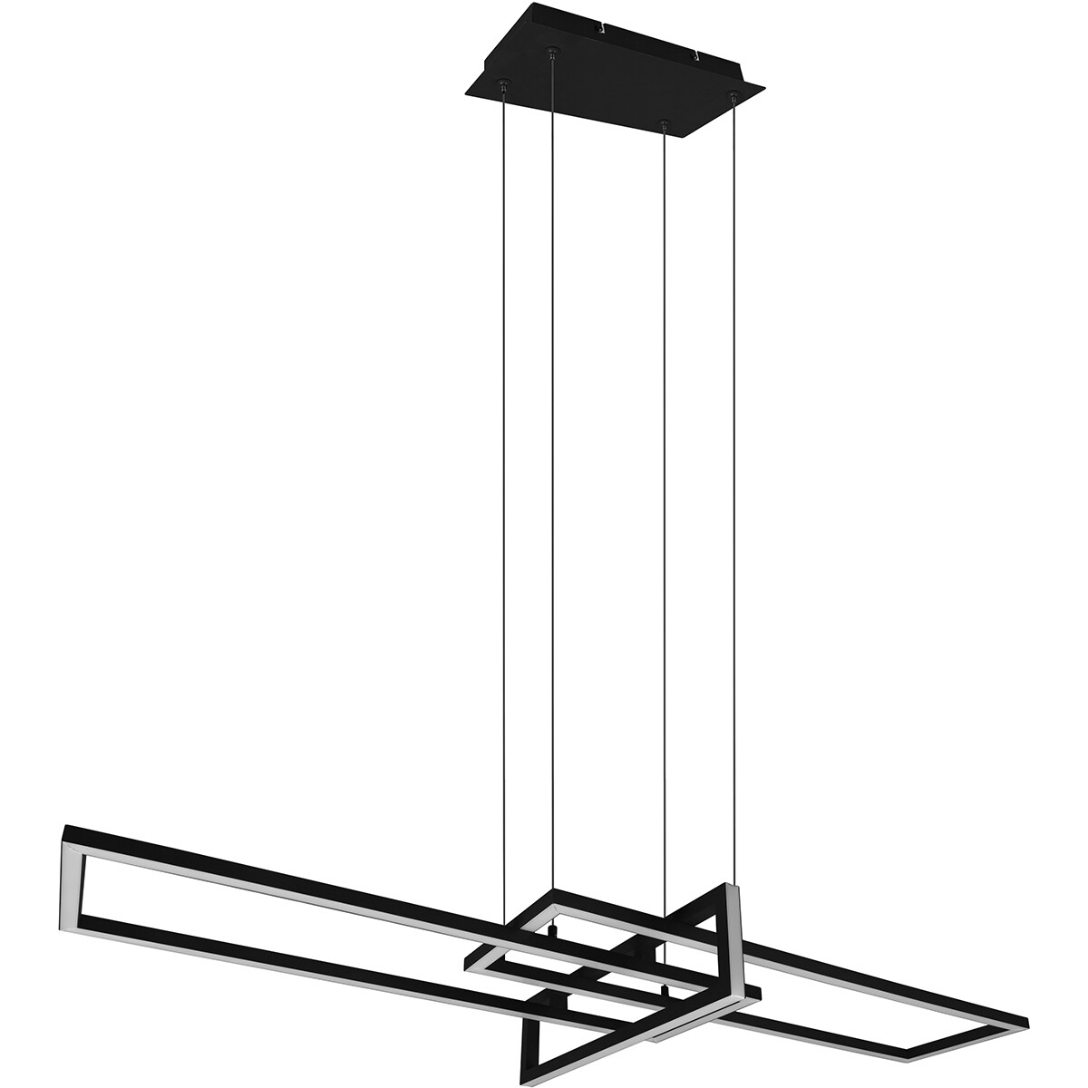 LED Hanglamp - Trion Salana - 34W - Warm Wit 3000K - Dimbaar - Rechthoek - Mat Zwart - Aluminium