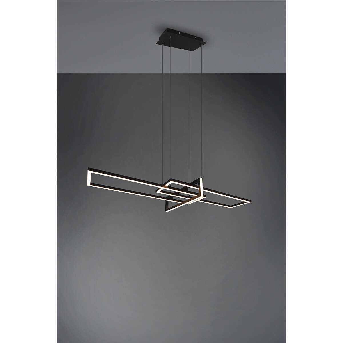 LED Hanglamp - Trion Salana - 34W - Warm Wit 3000K - Dimbaar - Rechthoek - Mat Zwart - Aluminium