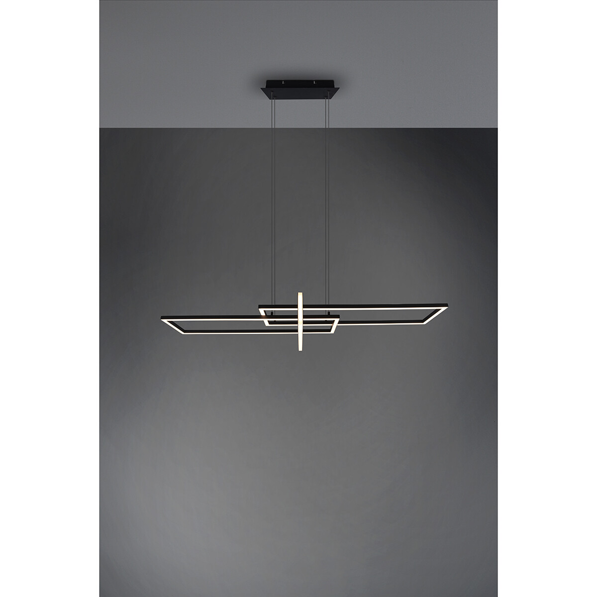 LED Hanglamp - Trion Salana - 34W - Warm Wit 3000K - Dimbaar - Rechthoek - Mat Zwart - Aluminium