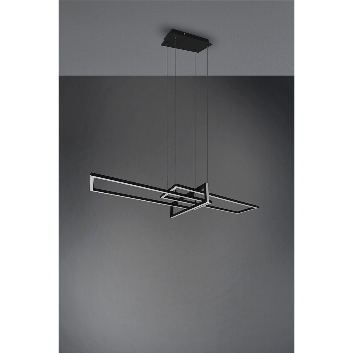 LED Hanglamp - Trion Salana - 34W - Warm Wit 3000K - Dimbaar - Rechthoek - Mat Zwart - Aluminium