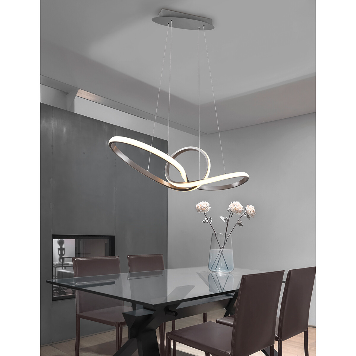 LED Hanglamp - Trion Sonso - 28W - Warm Wit 3000K - Dimbaar - Rond - Mat Nikkel - Aluminium