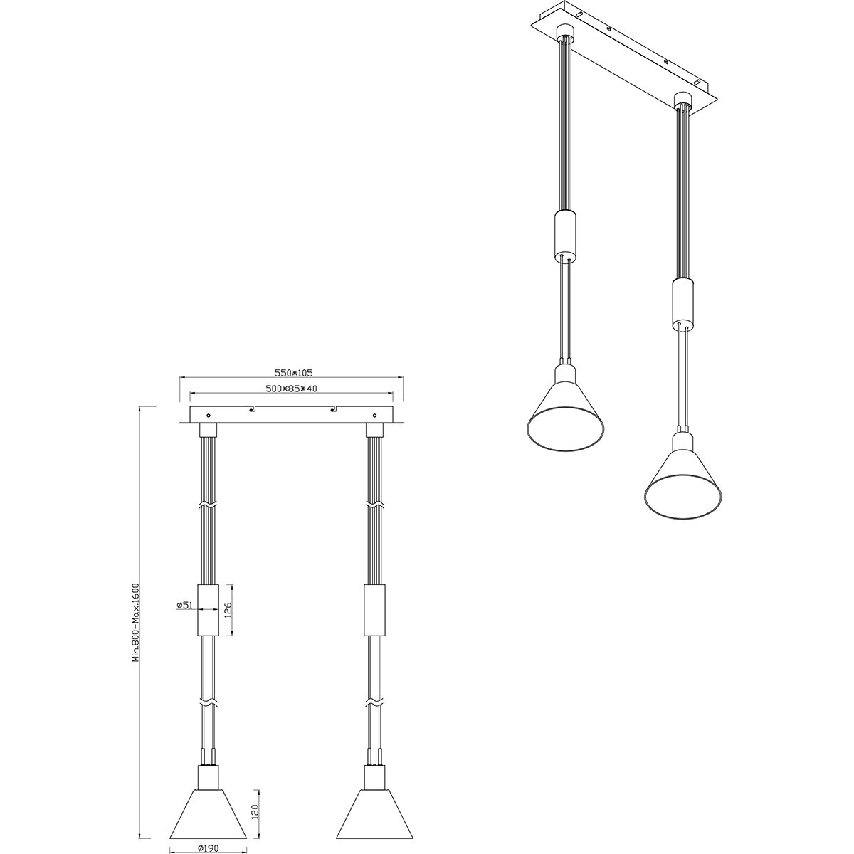 LED Hanglamp - Trion Stey - E27 Fitting - 2-lichts - Rond - Mat Nikkel - Metaal - Glas