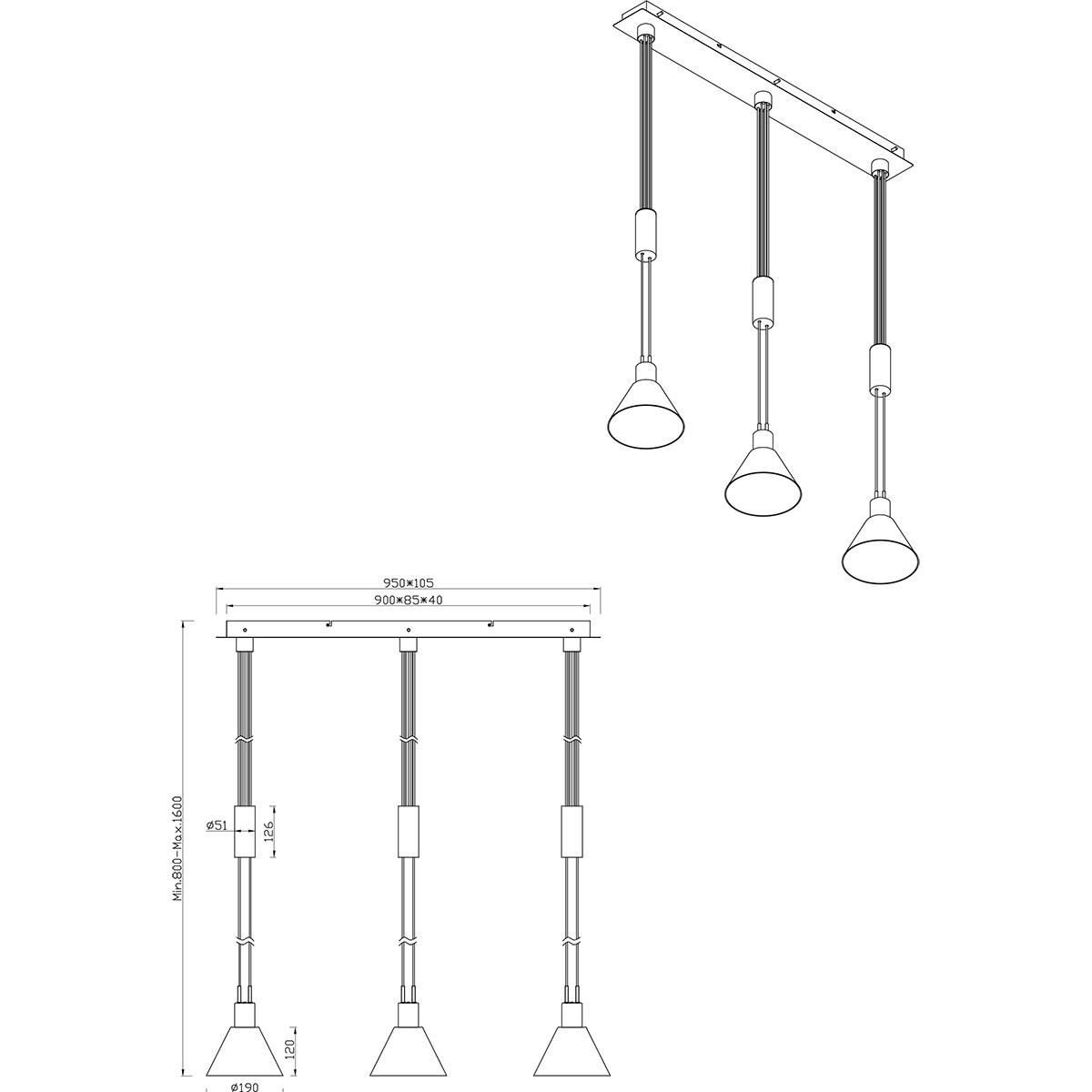 LED Hanglamp - Trion Stey - E27 Fitting - 3-lichts - Rond - Mat Nikkel - Metaal - Glas