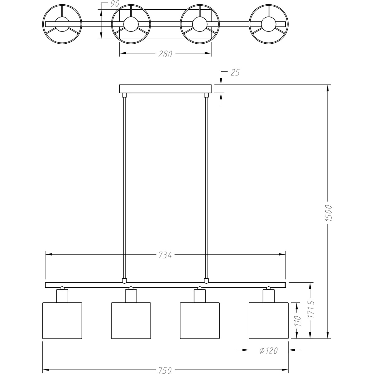 LED Hanglamp - Trion Torry - E14 Fitting - Rechthoek - Mat Zwart - Aluminium