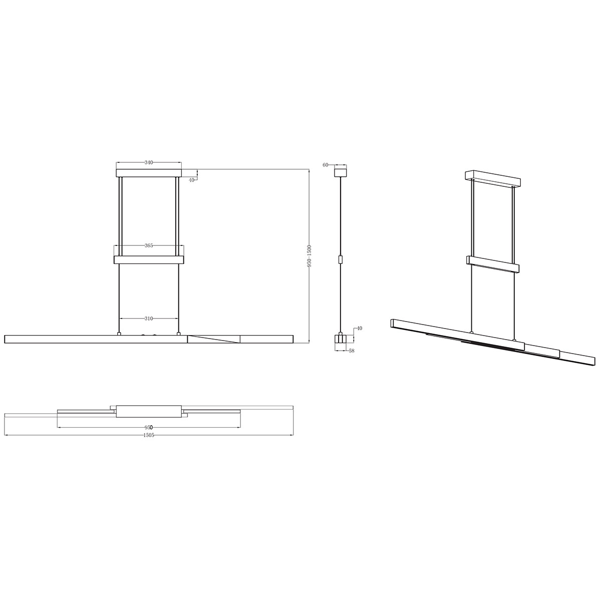 LED Hanglamp - Trion Trojan Up and Down - 54W - Aanpasbare Kleur - Rechthoek - Mat Nikkel - Aluminium