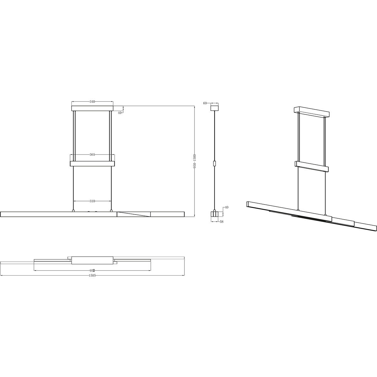 LED Hanglamp - Trion Trojan Up and Down - 54W - Aanpasbare Kleur - Rechthoek - Mat Goud - Aluminium