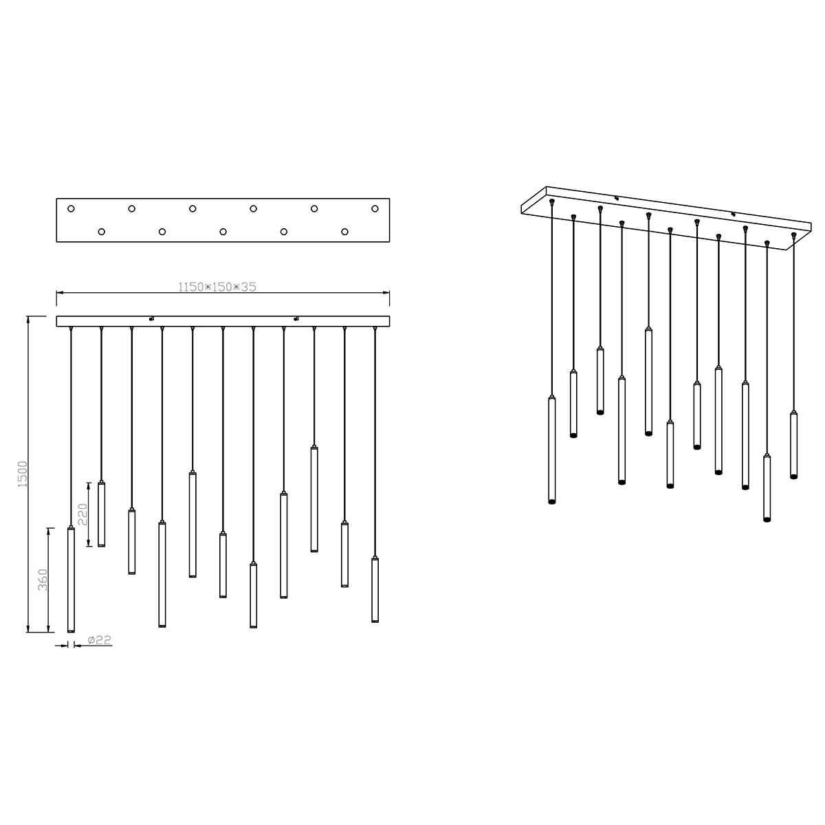 LED Hanglamp - Trion Tular - 22W - Warm Wit 3000K - Dimbaar - Rechthoek - Mat Wit - Aluminium