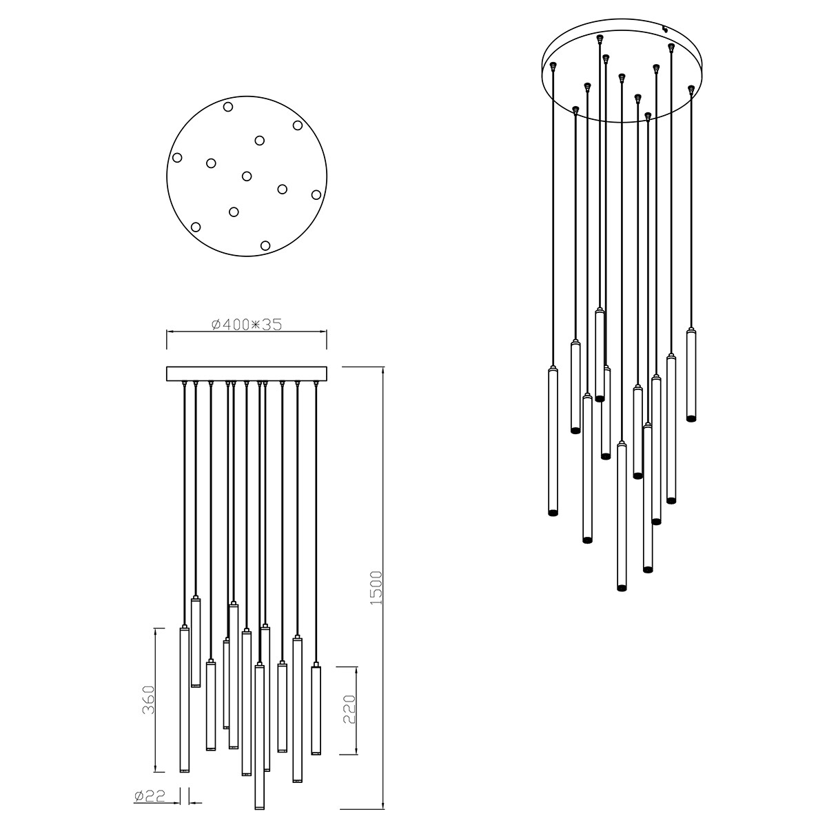 LED Hanglamp - Trion Tular - 22W - Warm Wit 3000K - Dimbaar - Rond - Mat Wit - Aluminium