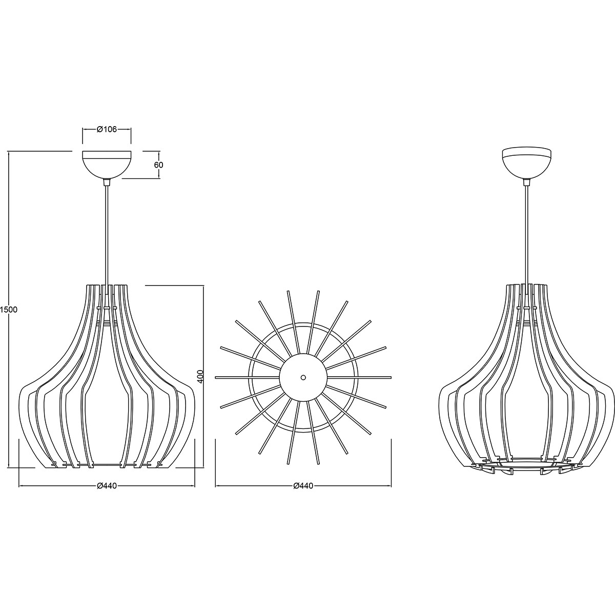 LED Hanglamp - Trion Wody - E27 Fitting - Rond/Ovaal - Mat Lichtbruin Hout