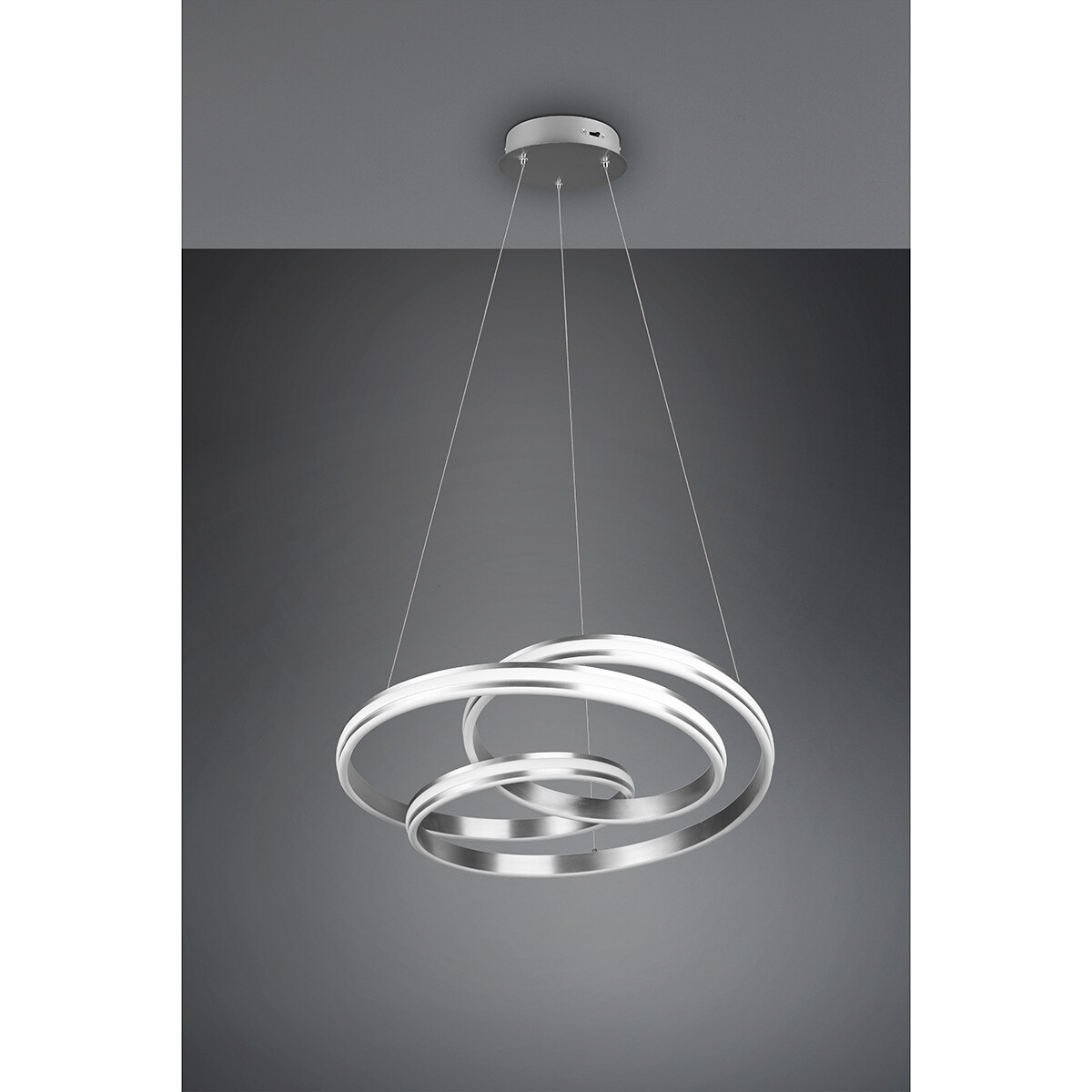 LED Hanglamp - Trion Yarino - 60W - Aanpasbare Kleur - Dimbaar - Rond - Mat Nikkel - Aluminium