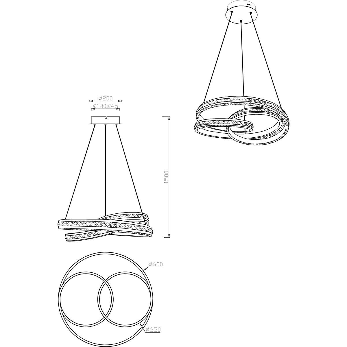 LED Hanglamp - Trion Yarino - 60W - Aanpasbare Kleur - Dimbaar - Rond - Mat Nikkel - Aluminium