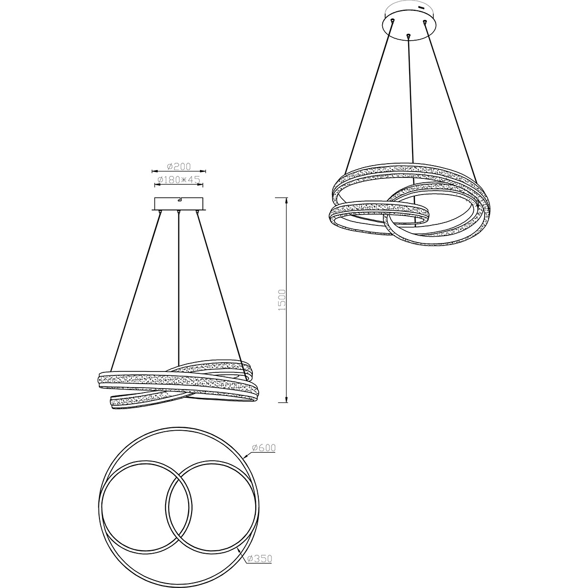 LED Hanglamp - Trion Yarino - 60W - Aanpasbare Kleur - Dimbaar - Rond - Mat Zwart - Aluminium