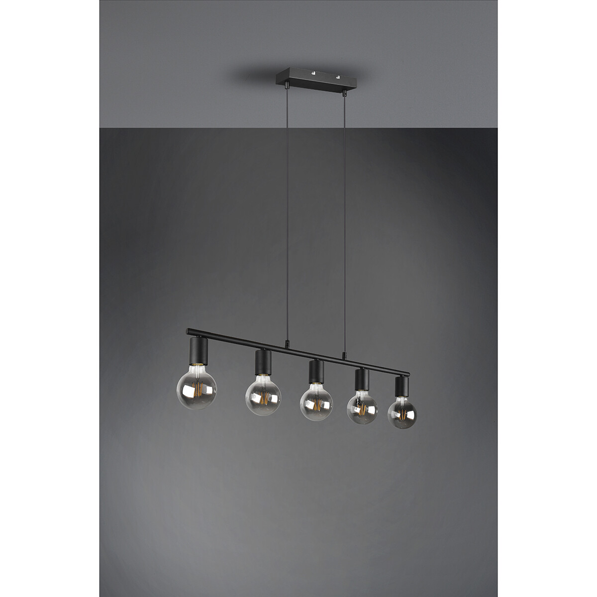 LED Hanglamp - Trion Zuncka - E27 Fitting - 5-lichts - Rechthoek - Mat Zwart - Aluminium