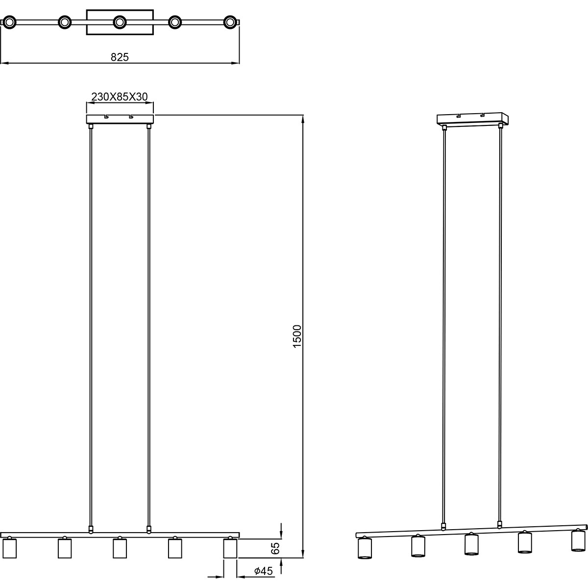 LED Hanglamp - Trion Zuncka - E27 Fitting - 5-lichts - Rechthoek - Mat Zwart - Aluminium