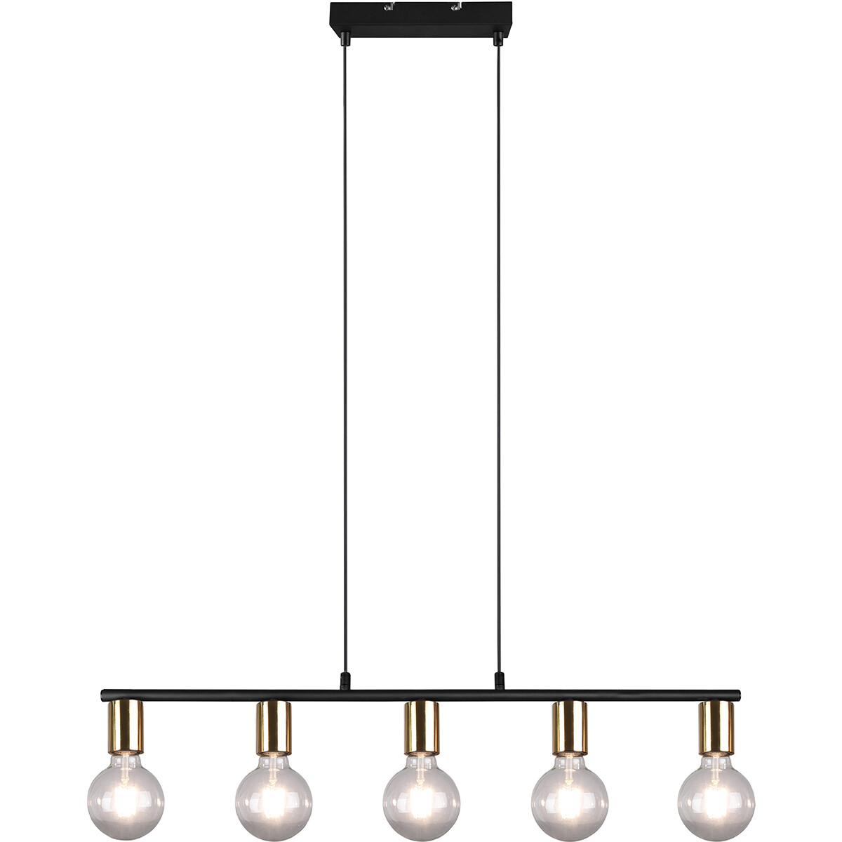 LED Hanglamp - Trion Zuncka - E27 Fitting - 5-lichts - Rechthoek - Mat Zwart/Goud - Aluminium