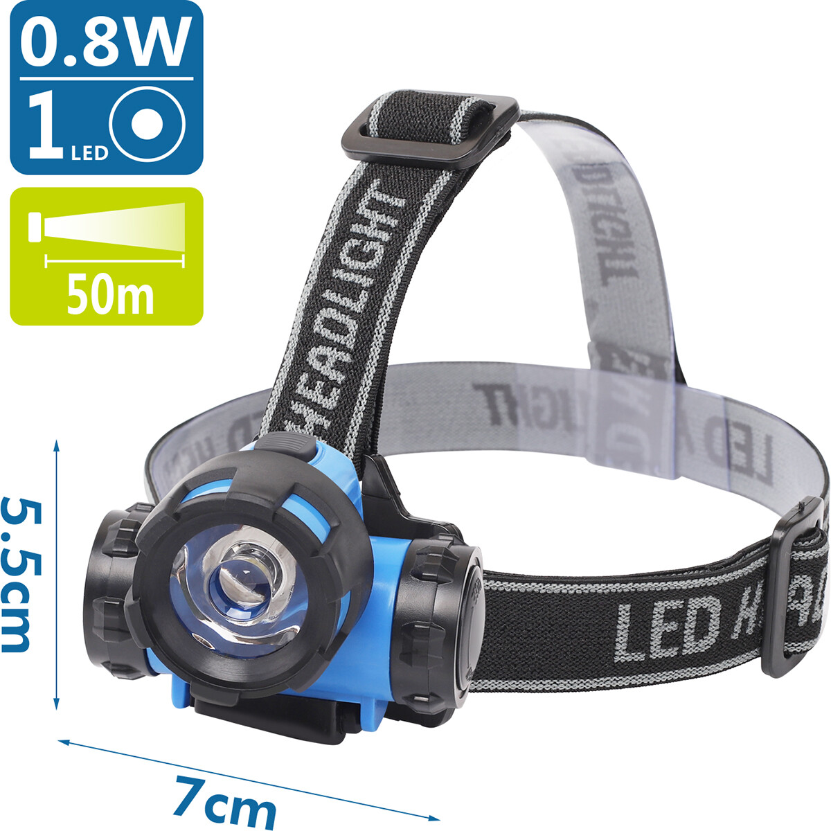 LED Hoofdlamp - Aigi Crunli - Waterdicht - 50 Meter - Kantelbaar - 1 LED - 0.8W - Blauw | Vervangt 7W