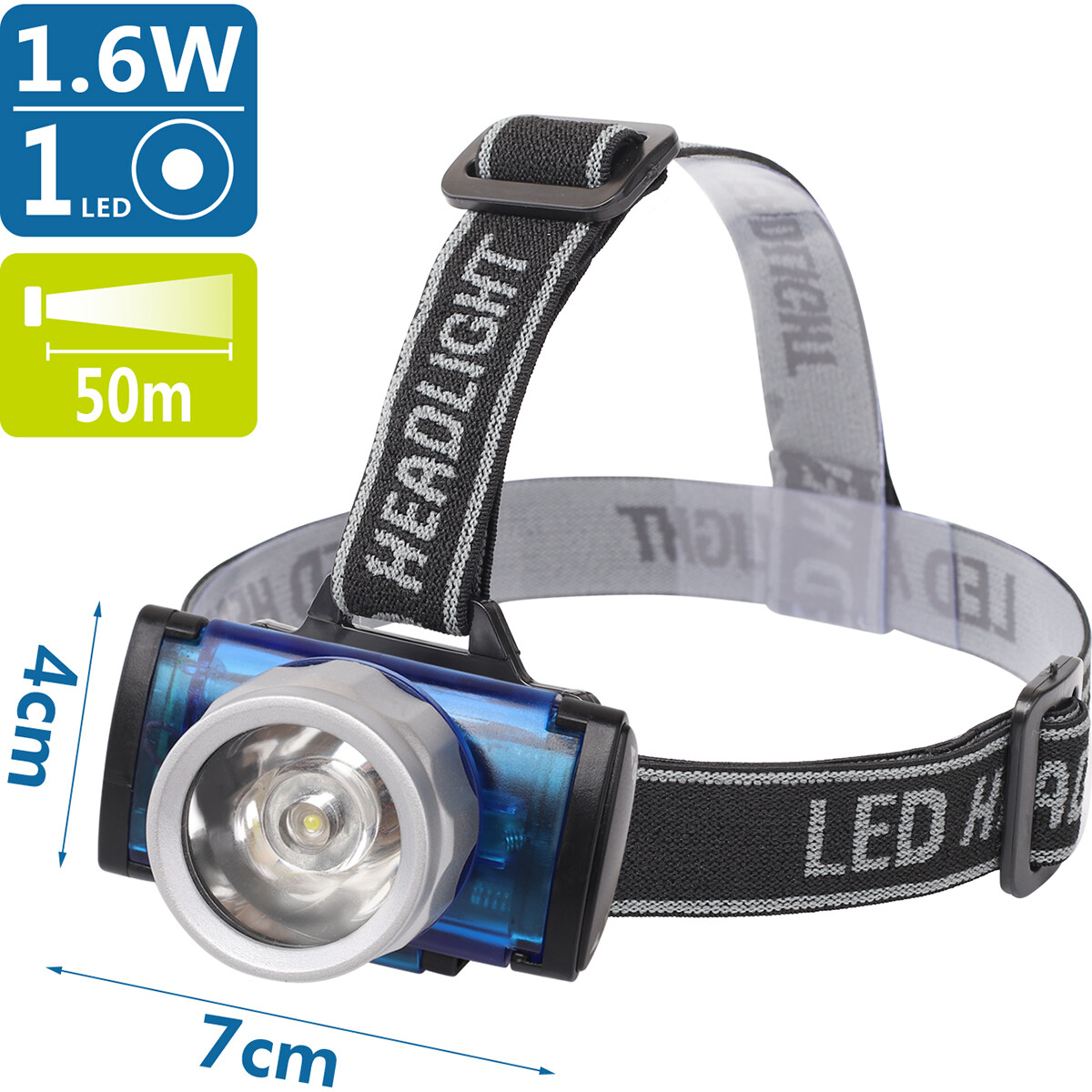 LED Hoofdlamp - Aigi Scylo - Waterdicht - 50 Meter - Kantelbaar - 1 LED - 1.6W - Zwart | Vervangt 7W