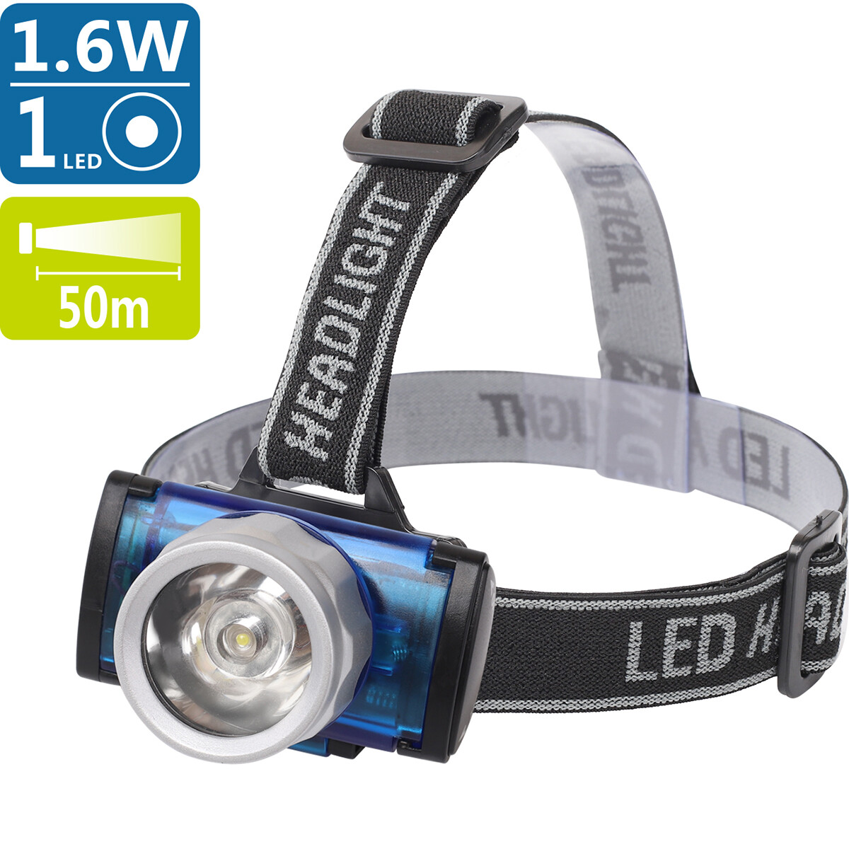 LED Hoofdlamp - Aigi Scylo - Waterdicht - 50 Meter - Kantelbaar - 1 LED - 1.6W - Zwart | Vervangt 7W