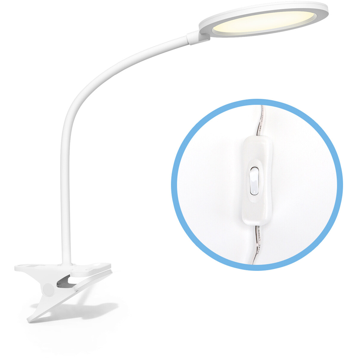 LED Klemlamp - Aigi Arona - 7W - Natuurlijk Wit 4000K - Rond - Mat Wit - Kunststof