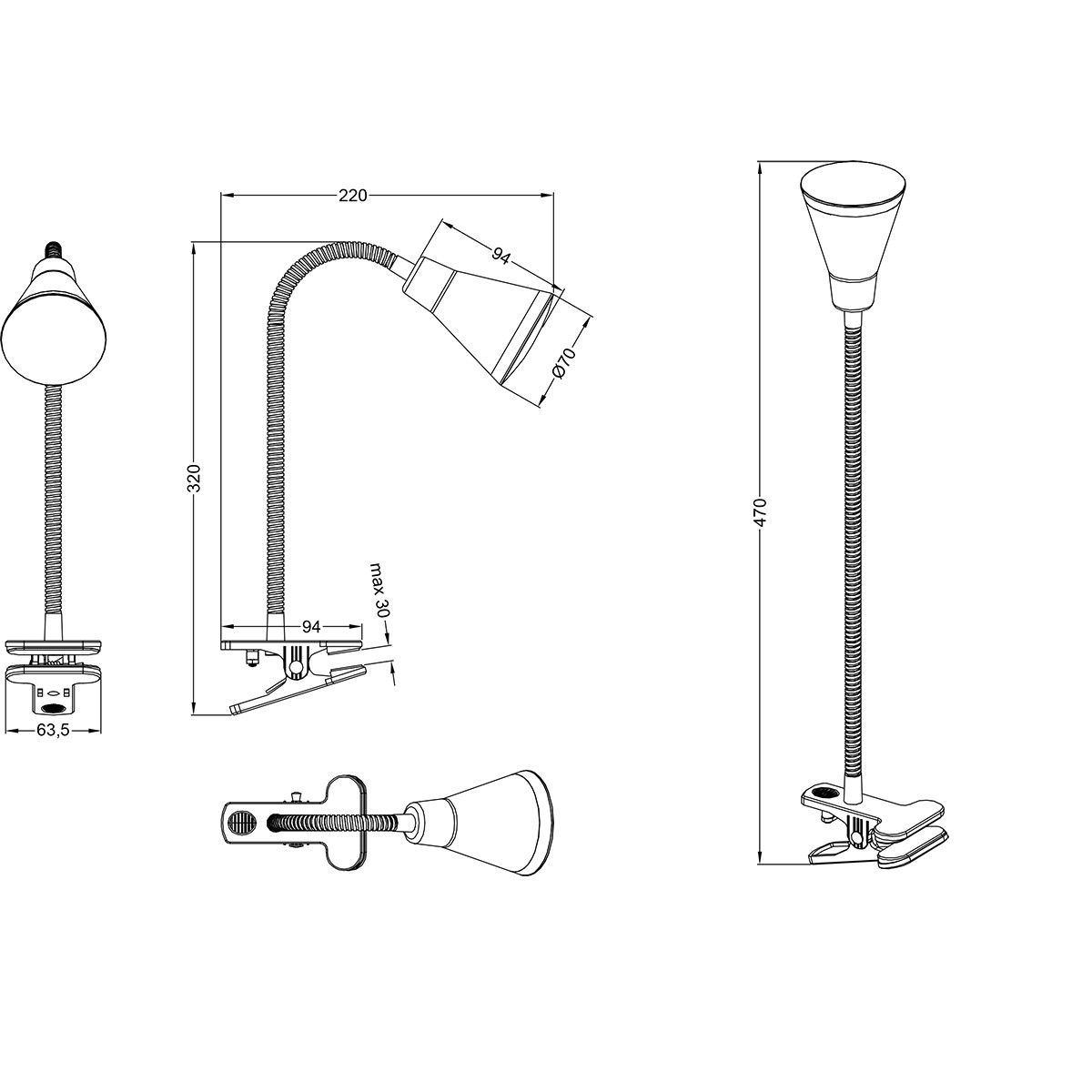 LED Klemlamp - Trion Arora - 3W - Warm Wit 3000K - Glans Titaan - Kunststof