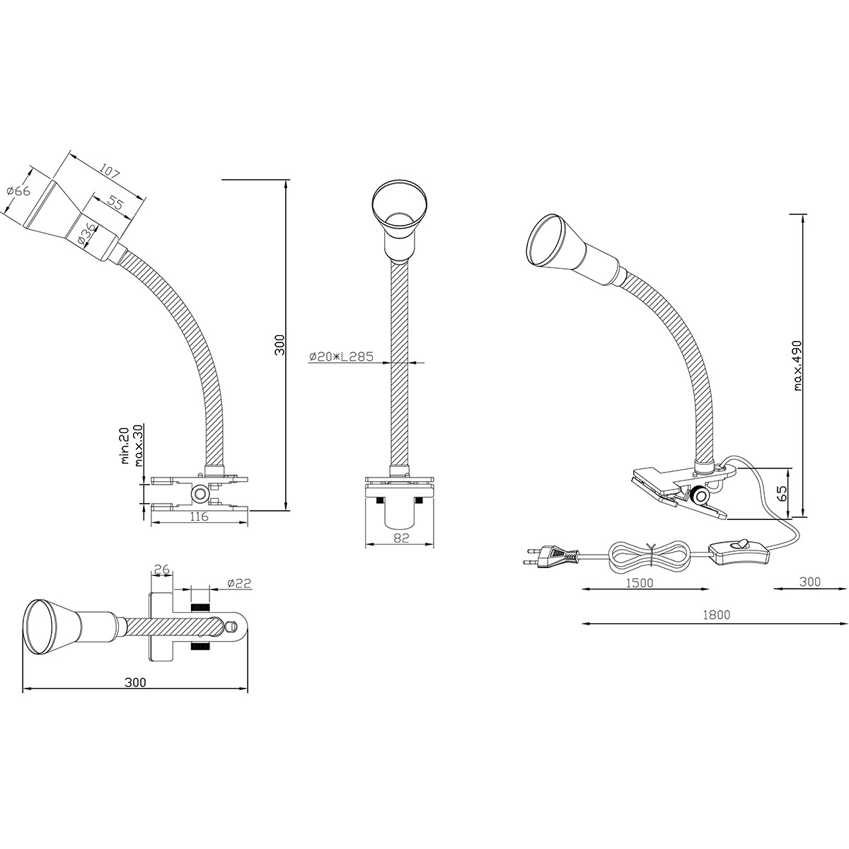 LED Klemlamp - Trion Fexy - E14 Fitting - Glans Grijs - Kunststof