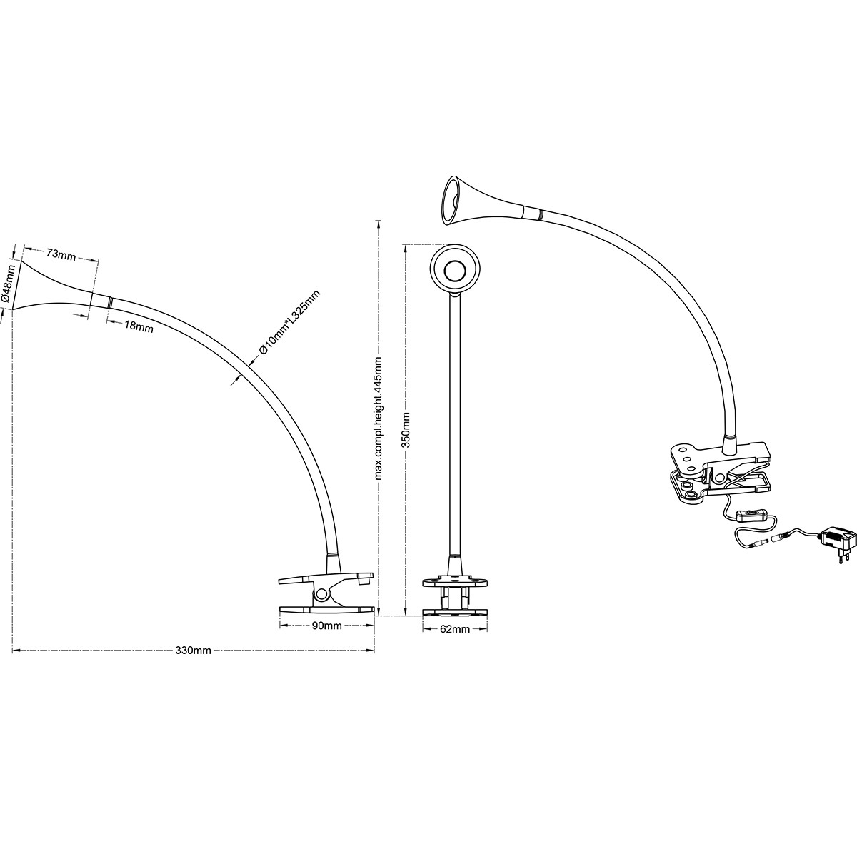 LED Klemlamp - Trion Vipa - 3W - Warm Wit 3000K - Glans Zwart - Kunststof