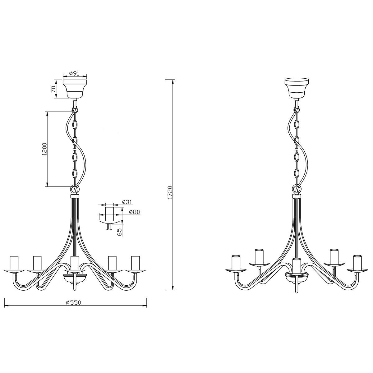 LED Kroonluchter - Trion Kantra - E14 Fitting - 5-lichts - Rond - Roestkleur - Aluminium